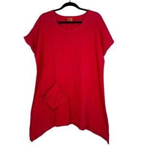 Oh My Gauze! Pink Faith Tunic Top Pocket Asymmetrical Hem Lagenlook SIze 2 L/XL